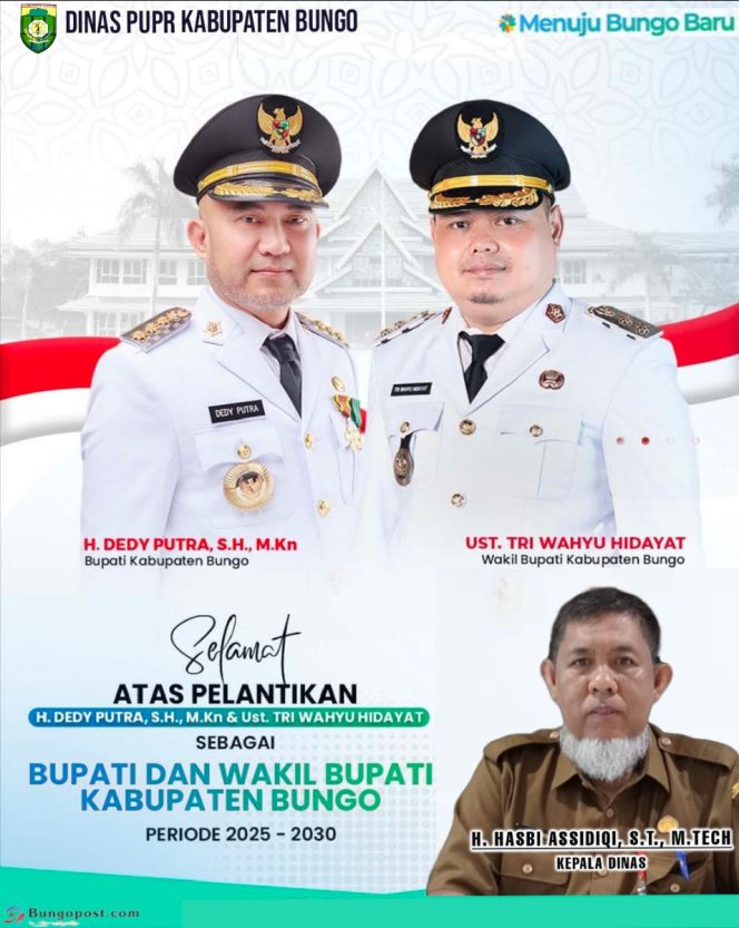 
 Iklan Ucapan Selamat atas Pelantikan Bupati Bungo dari Dinas PUPR