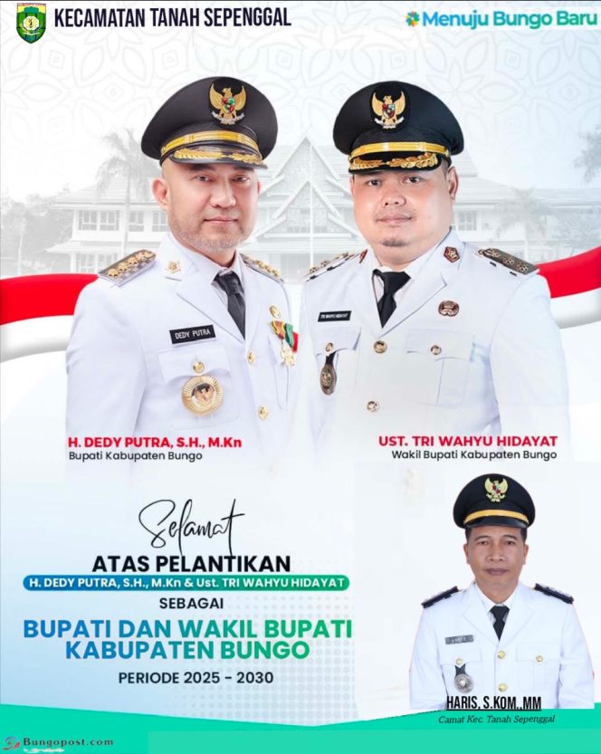 
 Iklan Ucapan Selamat atas Pelantikan Bupati Bungo dari Kecamatan Tanah Sepenggal