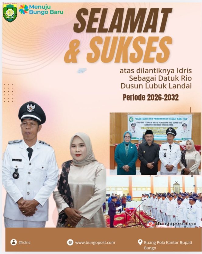 
 Rio Terpilih Dusun Lubuk Landai Idris Resmi Dilantik dan Dikukuhkan oleh Bupati Bungo