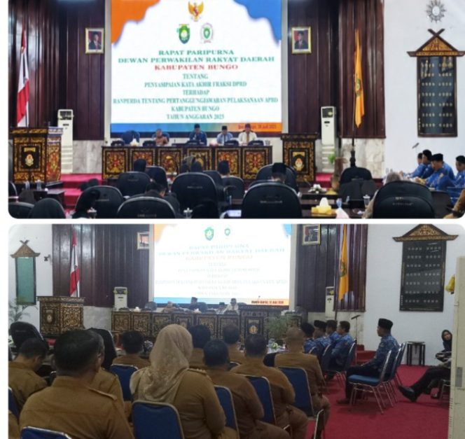 
 DPRD Bungo Menggelar Rapat Paripurna Penyampaian Kata Akhir Fraksi Terhadap Ranperda Pertanggungjawaban APBD Bungo Tahun 2025